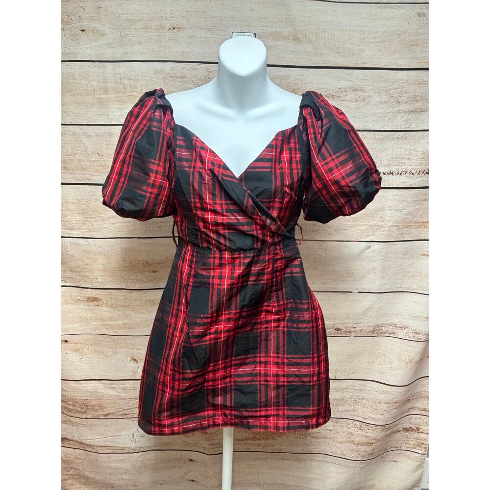 Zara Black and Red Checkered Mini Dress